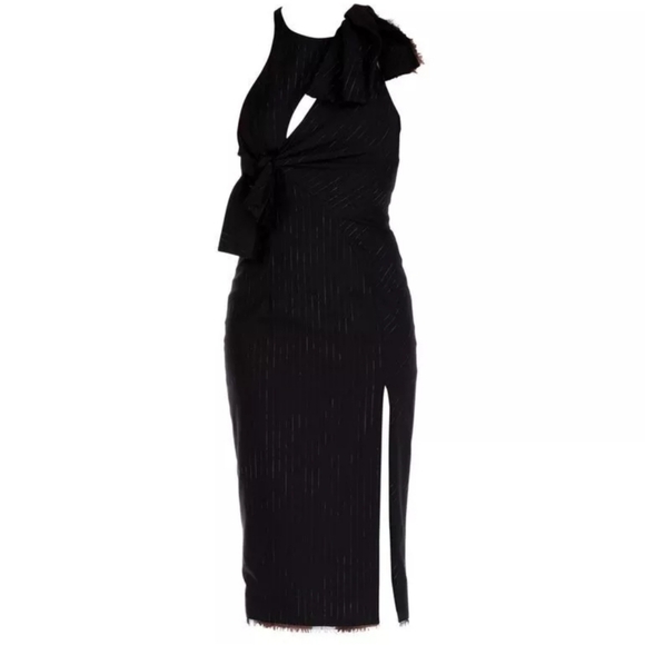 Authentic Versace Runway Pinstripe Cutout Side Slit Asymmetrical Dress - Picture 11 of 11